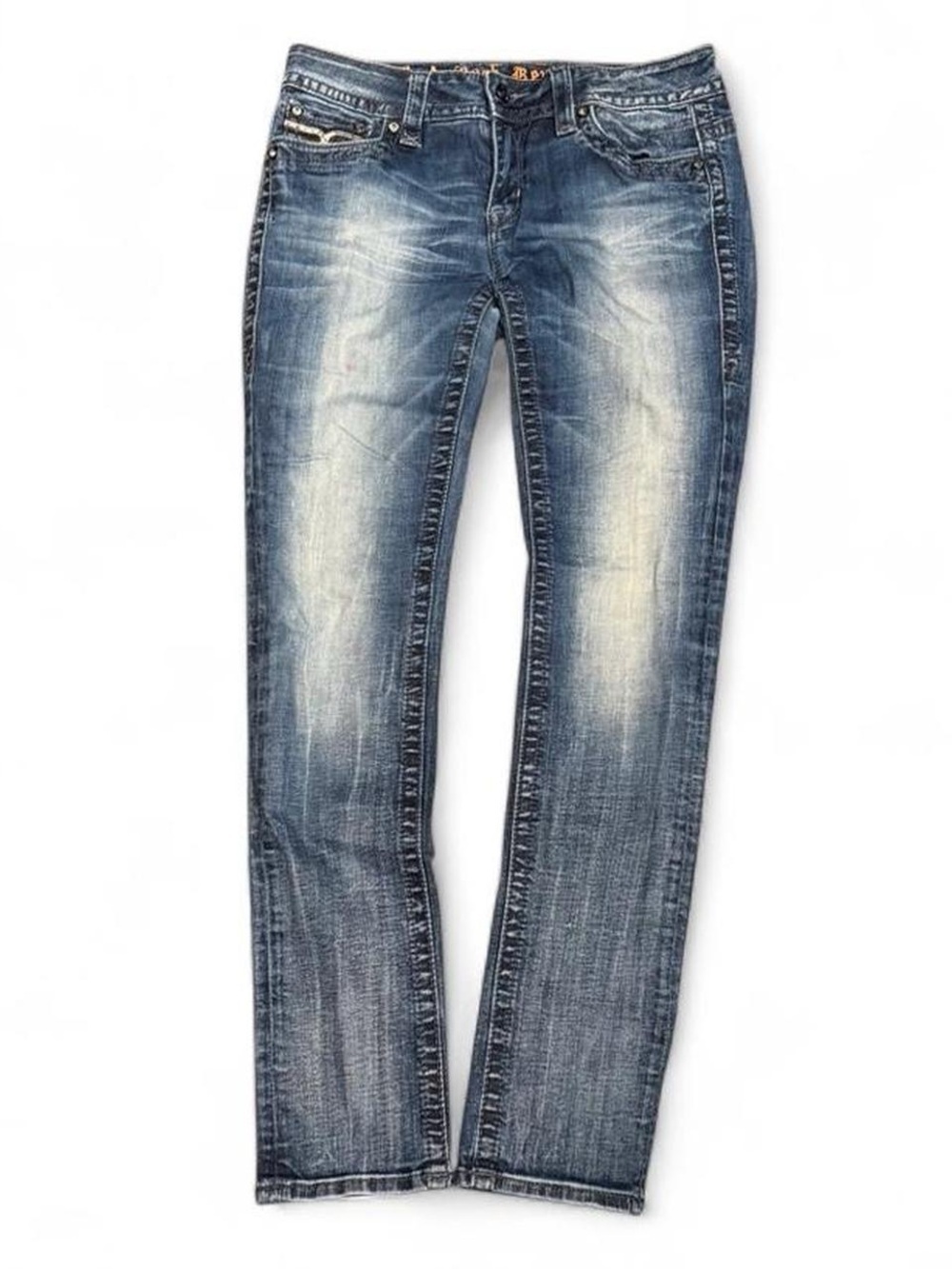 Y2K Rock Revival Flap Acid Washed Low Rise Skinny Jeans - Picture 3 of 6